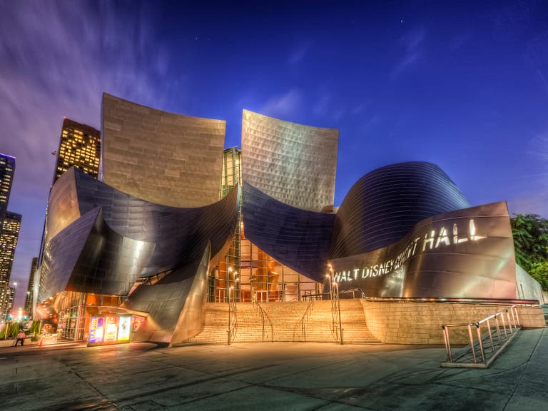 Exterior of Walt Disney Concert Hall at night